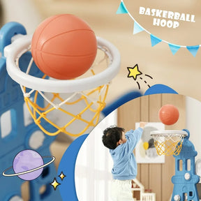 KORIMEFA 4-in-1 Kids Slide and Swing Set - Perfect for Toddlers 1-4 Years - Extra-Large Indoor and Outdoor Playground - Includes Slide, Swing, Basketball Hoop, and Climber