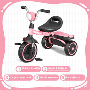 KORIMEFA Kids Tricycles Age 1 to 4 Years, Toddler Tricycle Kids Trikes Tricycle with Storage Basket, Gift Toddler Bikes, Gift Toys for Boy Girl