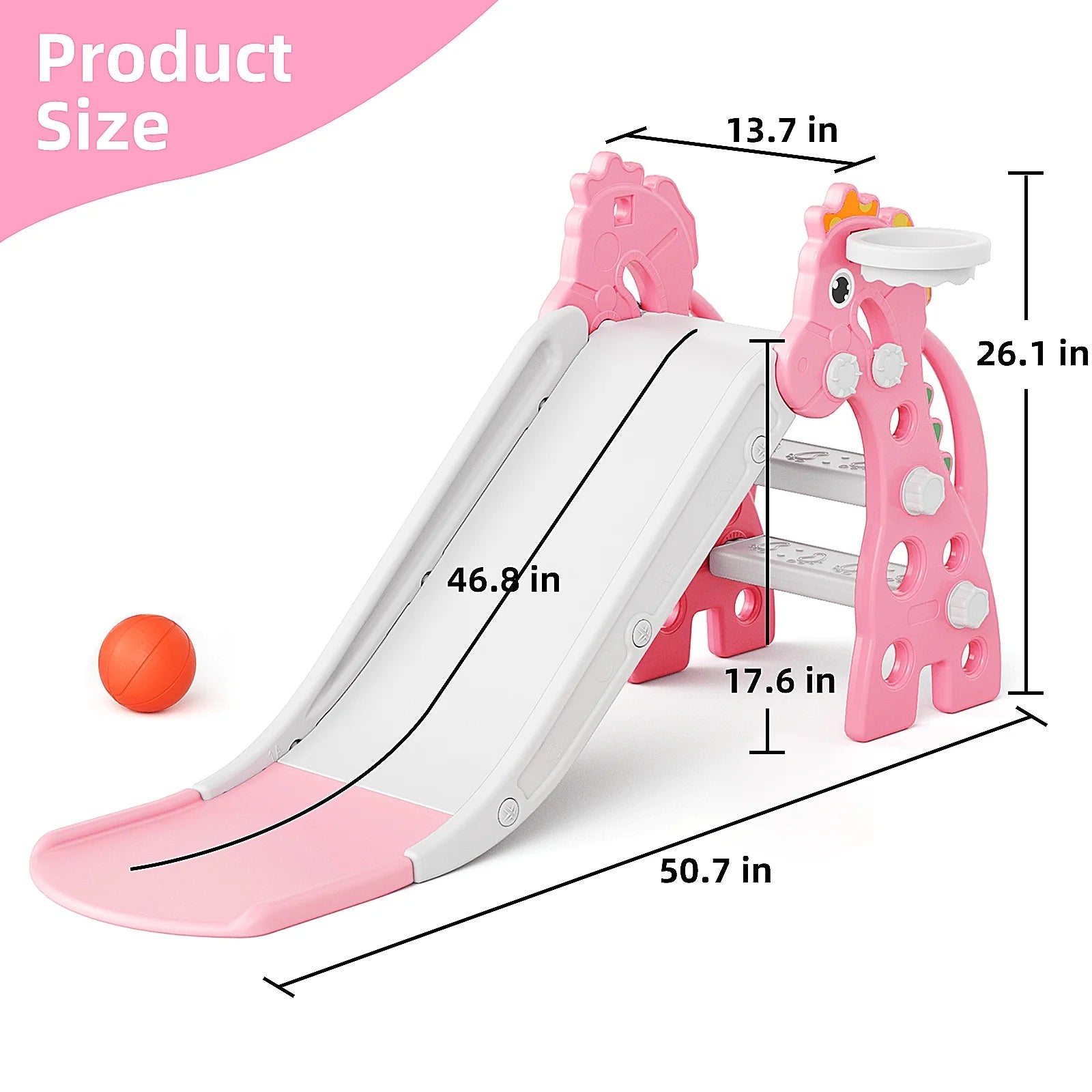 KORIMEFA Toddler Slide Indoor for Toddlers 1-3 Baby Slide Outdoor Playset with Basketball Hoop and Ball Plastic Foldable Slides for Kids Backyard Climber Set, Blue