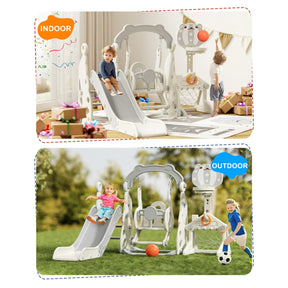 KORIMEFA Toddler Slide, 6 in 1 Toddler Playset - Upgrade with Kids Slide, Swing, Soccer and Ring Toss for Age 1-3, Indoor and Outdoor Playground