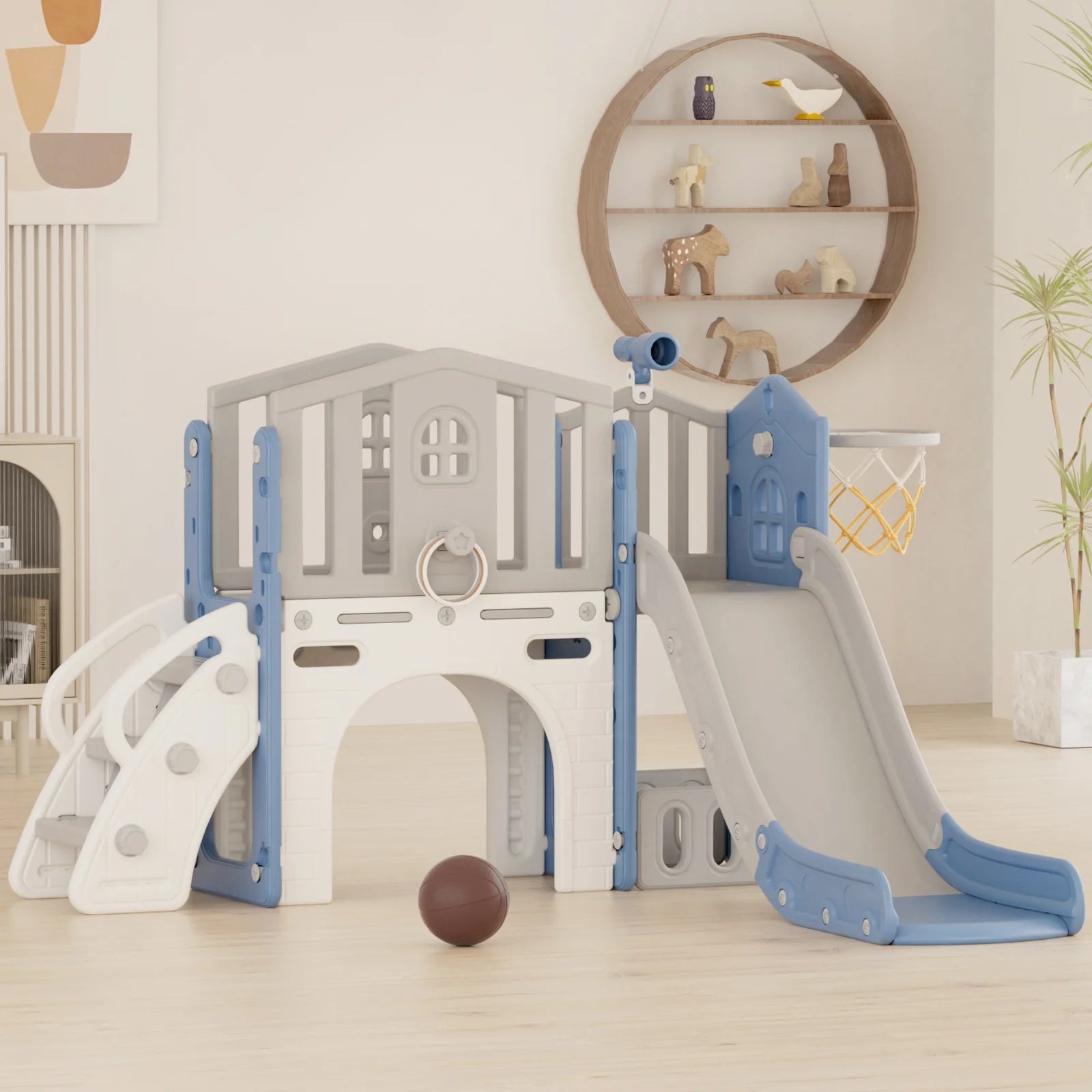 KORIMEFA 8 in 1 Kids Slide Set with Climber, Toddler Climber Slide Play Set with Basketball Hoop, Tunnel, Toddler Playground Outdoor Indoor layground Slide Playset Age 1+