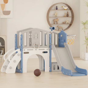 KORIMEFA 8 in 1 Kids Slide Set with Climber, Toddler Climber Slide Play Set with Basketball Hoop, Tunnel, Toddler Playground Outdoor Indoor layground Slide Playset Age 1+