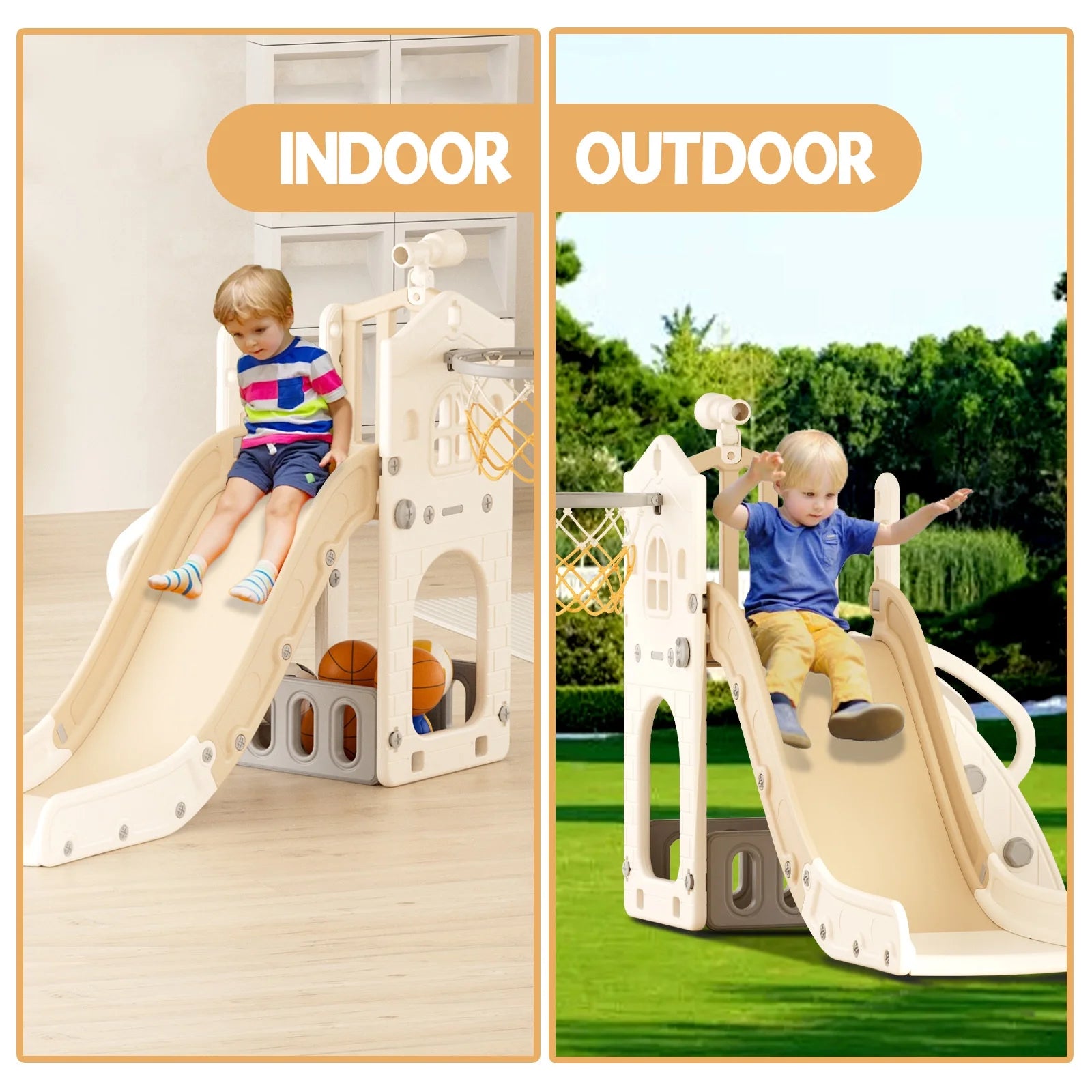 KORIMEFA Toddler Slide Set, Slide for Toddlers Age 1-4 with Basketball Hoop and Ball, Slide for Kids, Indoor Outdoor Backyard Playground Climbing Baby Slide Toy
