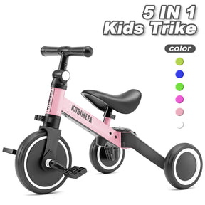 KORIMEFA 5 in 1 Toddler Bike for 1-4 Years Old Kids, Kids Trike Tricycle for Balance Training, Baby Bike Toys Gift for Boy & Girl