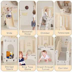 KORIMEFA 8 in 1 Kids Slide Set with Climber, Toddler Climber Slide Play Set with Basketball Hoop, Tunnel, Toddler Playground Outdoor Indoor layground Slide Playset Age 1+