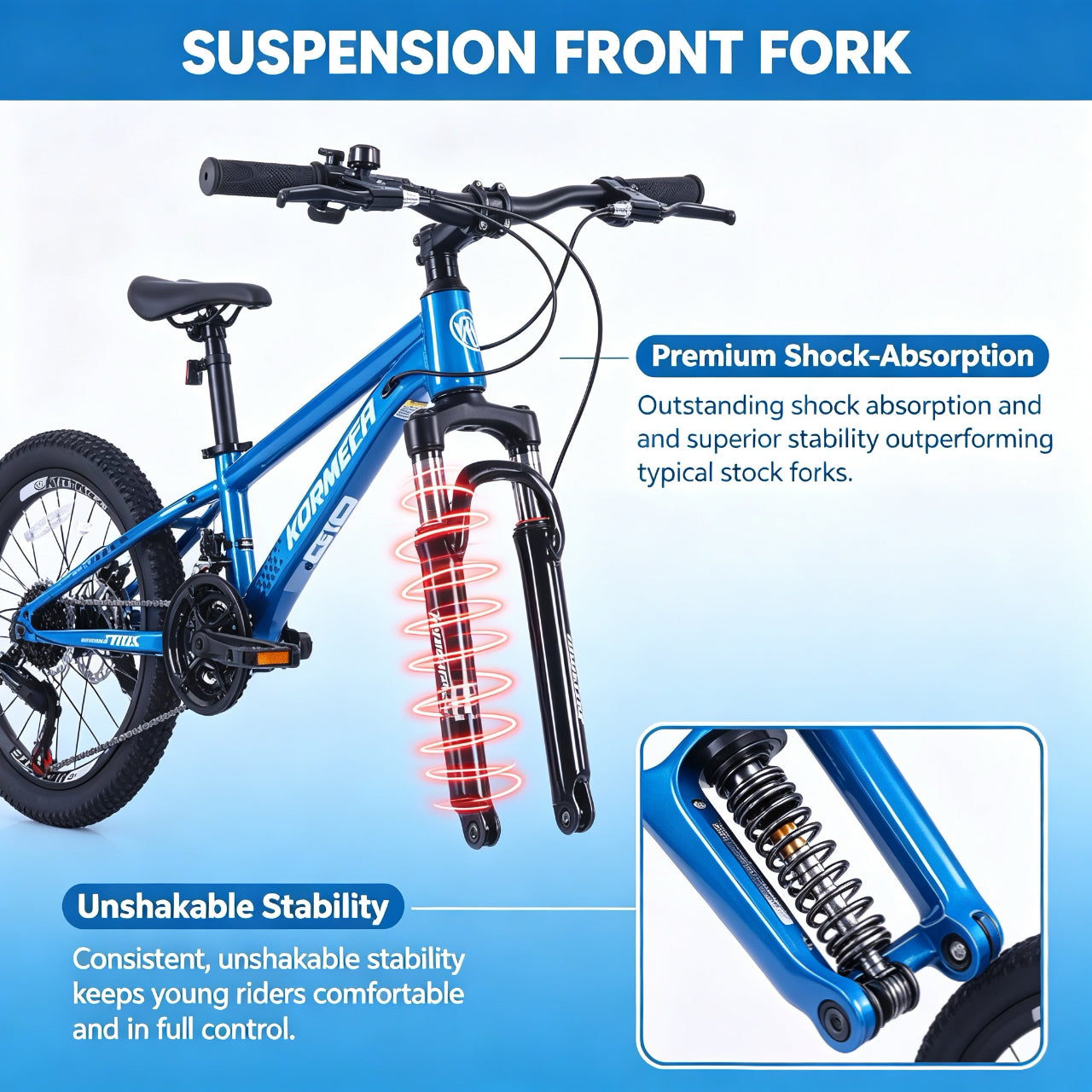 Korimefa 21-Speed Kids Bike, 20 inch Kids Mountain Bicycle for Boys Child Youth 6-12 Years Old, Double Disc Brake, Suspension Fork and Lightweight Aluminum Alloy Frame, Black