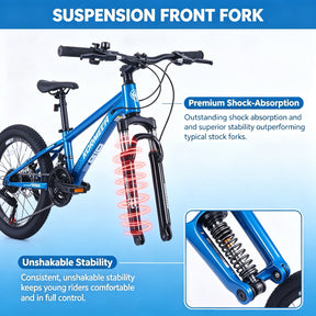 Korimefa 21-Speed Kids Bike, 20 inch Kids Mountain Bicycle for Boys Child Youth 6-12 Years Old, Double Disc Brake, Suspension Fork and Lightweight Aluminum Alloy Frame, Black