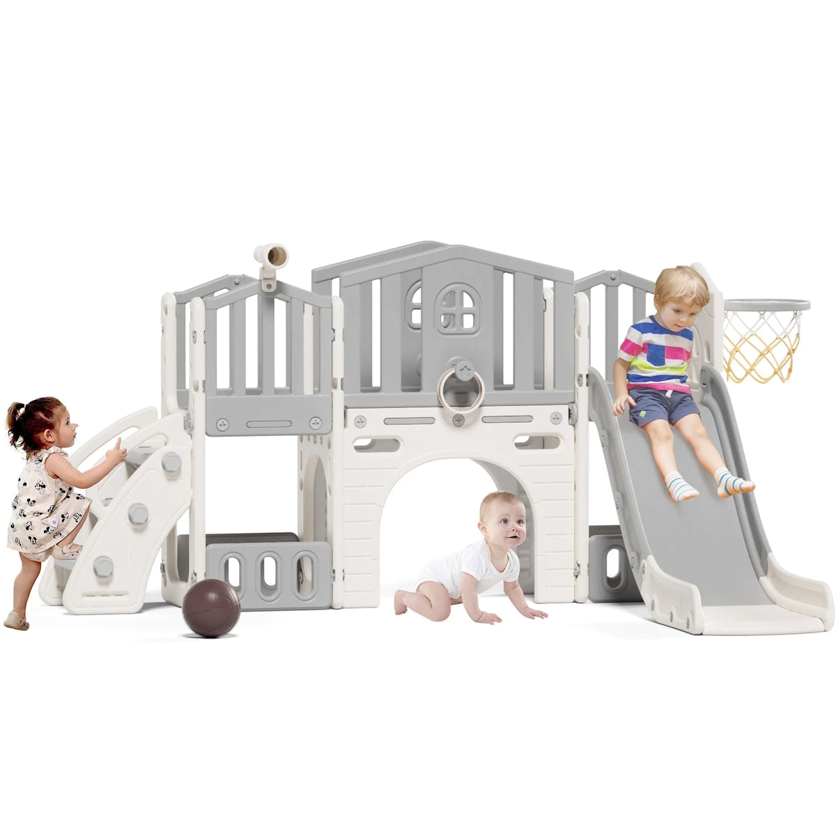 KORIMEFA 9 in 1 Toddler Slide Set, Kids Slide for Toddlers, Toddler Climber Slide PlaySet with Basketball Hoop,Outdoor Indoor Playground for Toddlers Upgraded