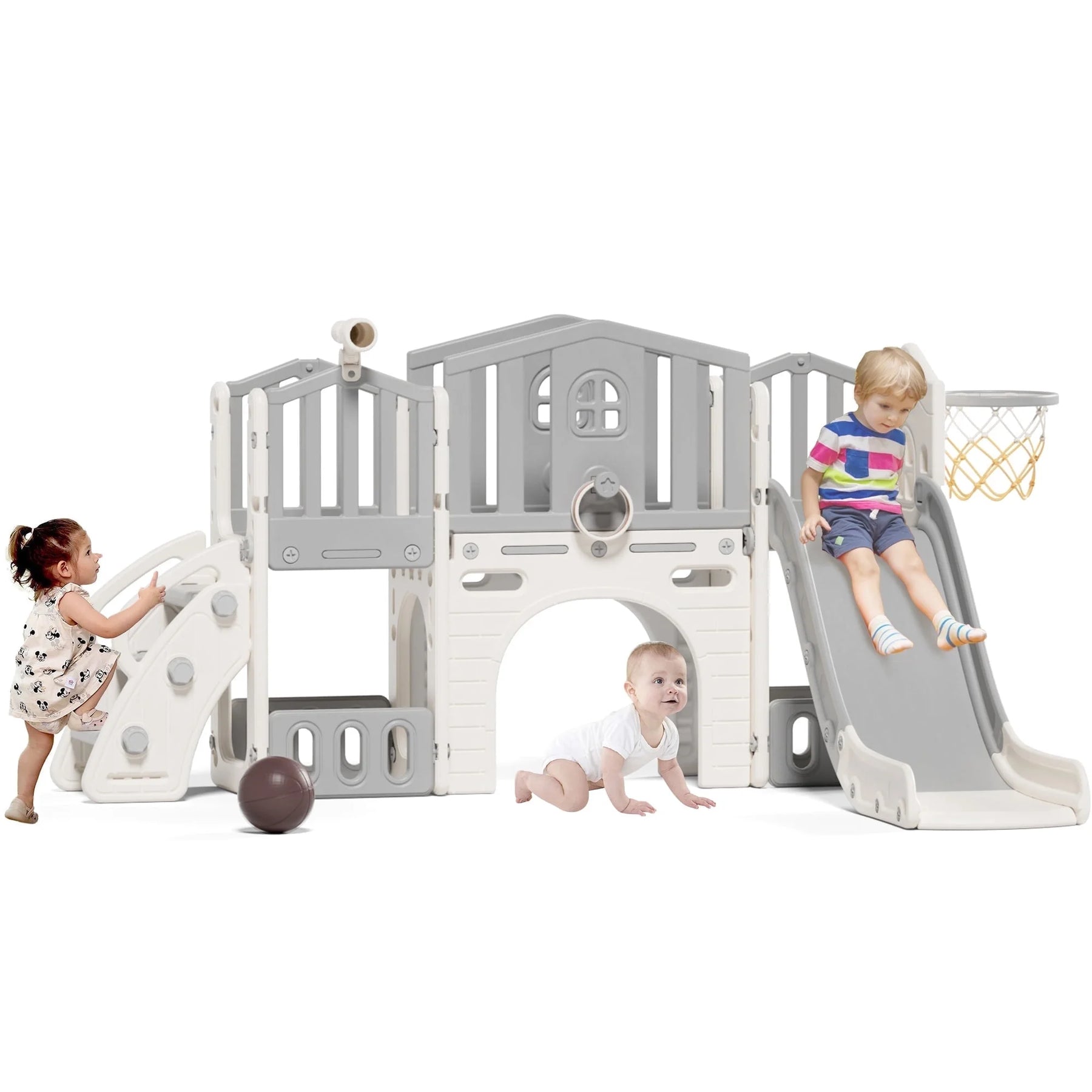 KORIMEFA 9 in 1 Toddler Slide Set, Kids Slide for Toddlers, Toddler Climber Slide PlaySet with Basketball Hoop,Outdoor Indoor Playground for Toddlers Upgraded