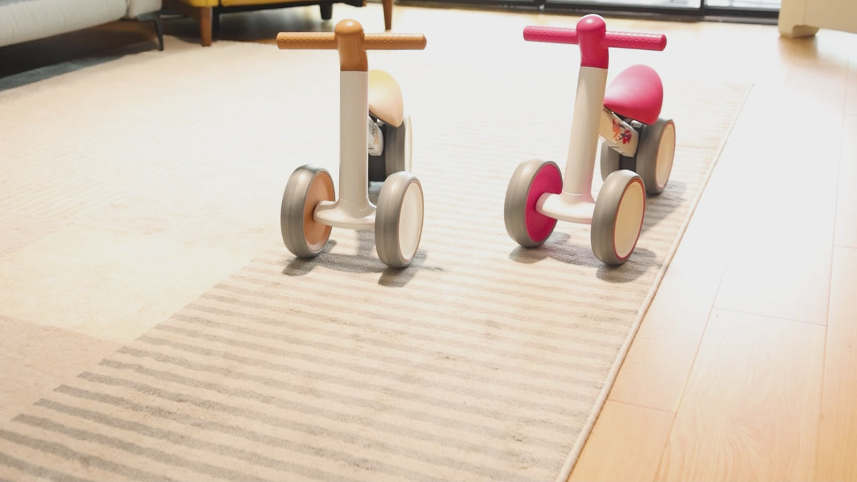 XJD Baby Balance Bike, 4 Wheels for Toddlers as A Birthday Gift - White Brown