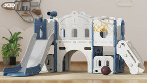 Pre-sale, XJD 7-in-1 Kids Slide Climber with Basketball Hoop, Tunnel, Telescope, and Storage Indoor/Outdoor Toddler Play Set