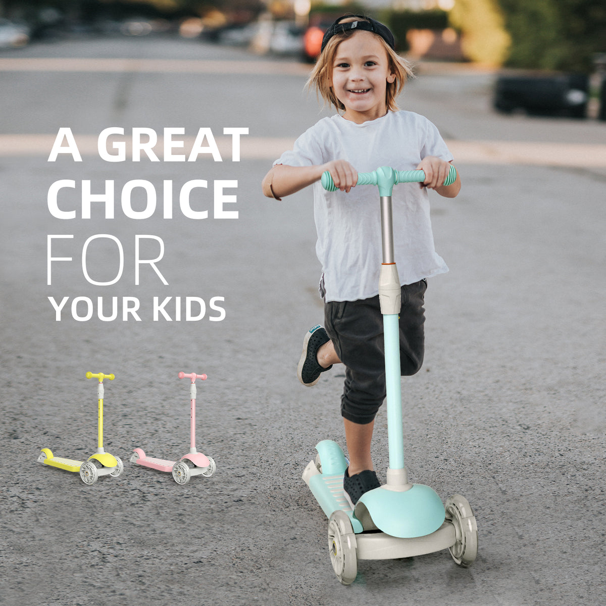 67i Green Kids Kick Scooter, LED Lighted Wheels and 3 Adjustable Height Handlebars, 3 Wheel Scooter for Boys & Girls Ages 3-12