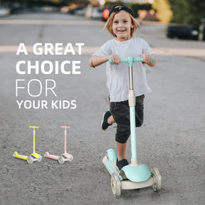 67i Green Kids Kick Scooter, LED Lighted Wheels and 3 Adjustable Height Handlebars, 3 Wheel Scooter for Boys & Girls Ages 3-12