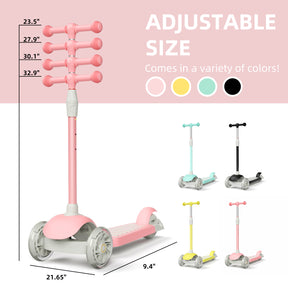 67i Pink Kids Kick Scooter, LED Lighted Wheels and 3 Adjustable Height Handlebars, 3 Wheel Scooter for Boys & Girls Ages 3-12