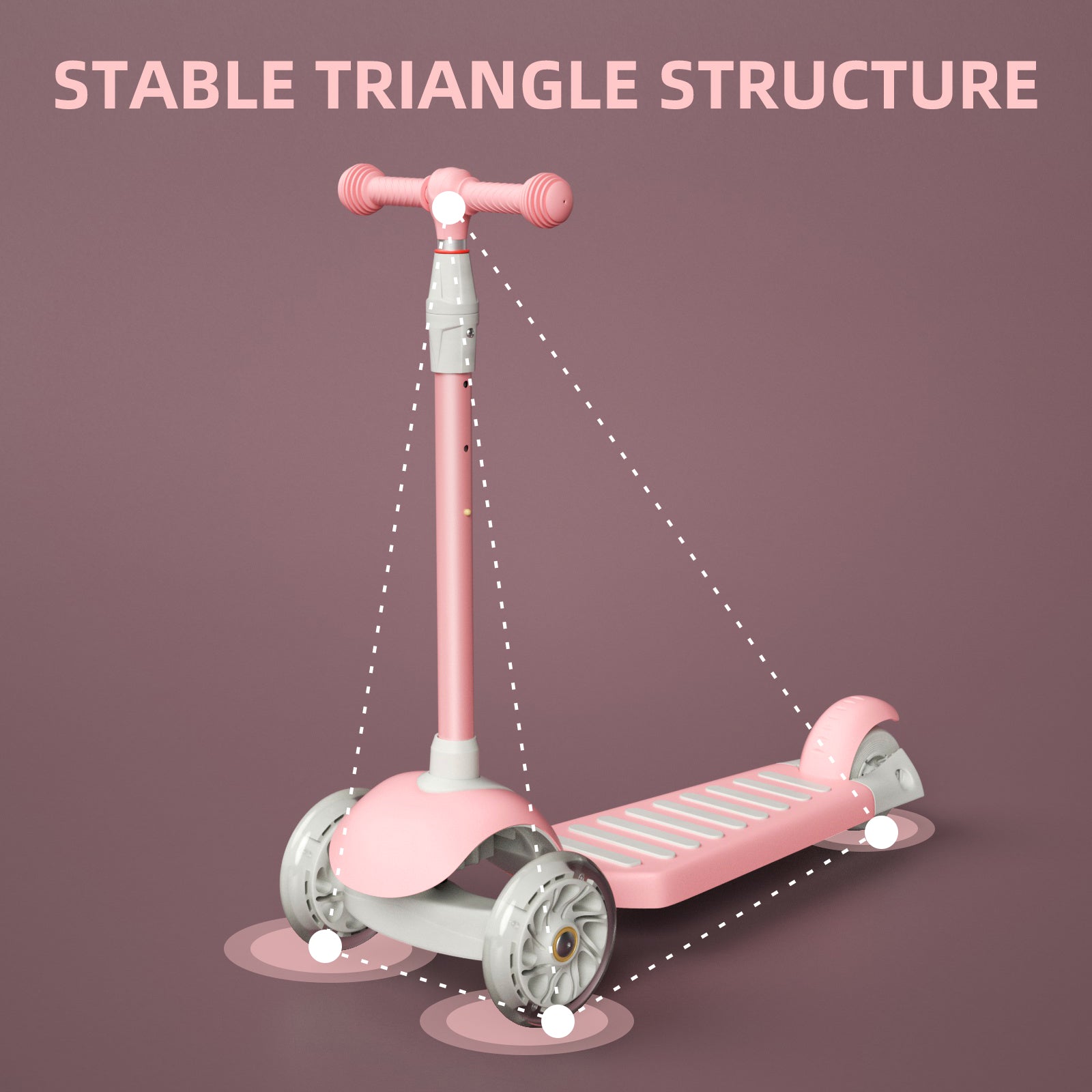 67i Pink Kids Kick Scooter, LED Lighted Wheels and 3 Adjustable Height Handlebars, 3 Wheel Scooter for Boys & Girls Ages 3-12