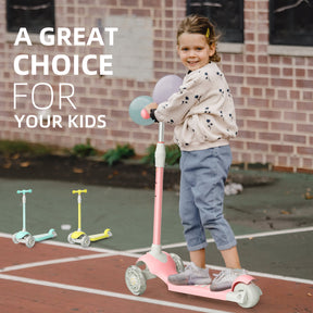 67i Pink Kids Kick Scooter, LED Lighted Wheels and 3 Adjustable Height Handlebars, 3 Wheel Scooter for Boys & Girls Ages 3-12