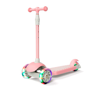 67i Pink Kids Kick Scooter, LED Lighted Wheels and 3 Adjustable Height Handlebars, 3 Wheel Scooter for Boys & Girls Ages 3-12