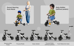 XJD Kids Tricycle White 7 IN 1 with Push Handle In Stock USA