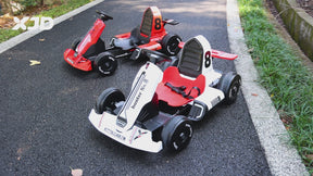 XJD 12V/24V Electric Drifting Go Kart for Kids Battery Powered Driving Car Toy with Remote Control/Cool Lights/Bluetooth Music, White
