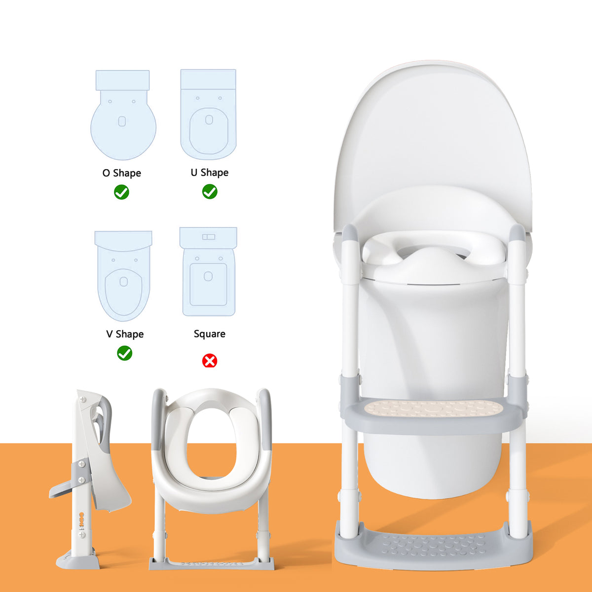 GLAF Toddler Potty Training Seat for Toilet with Ladder in gray white In Stock USA