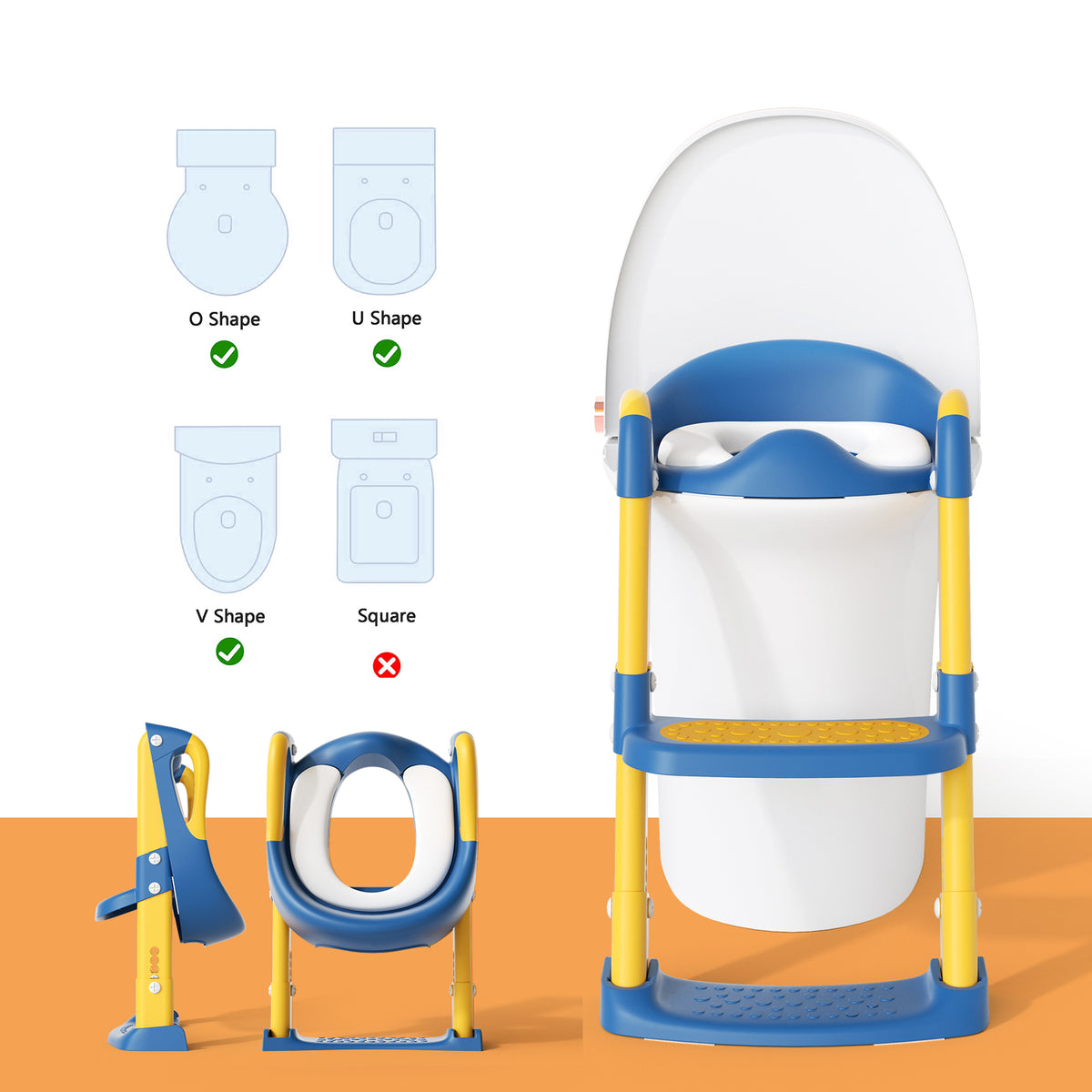 GLAF Toddler Potty Training Seat for Toilet with Ladder in blue yellow In Stock USA