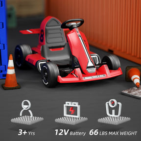 XJD 12V/24V Electric Drifting Go Kart for Kids Battery Powered Driving Car Toy with Remote Control/Cool Lights/Bluetooth Music, Red