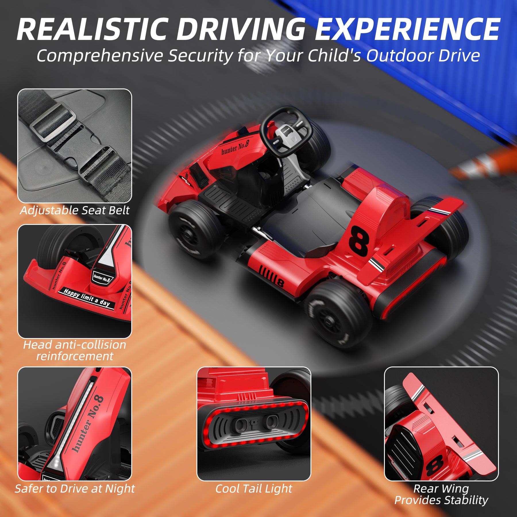XJD 12V/24V Electric Drifting Go Kart for Kids Battery Powered Driving Car Toy with Remote Control/Cool Lights/Bluetooth Music, Red