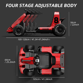 XJD 12V/24V Electric Drifting Go Kart for Kids Battery Powered Driving Car Toy with Remote Control/Cool Lights/Bluetooth Music, Red