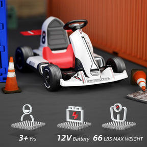 XJD 12V/24V Electric Drifting Go Kart for Kids Battery Powered Driving Car Toy with Remote Control/Cool Lights/Bluetooth Music, White