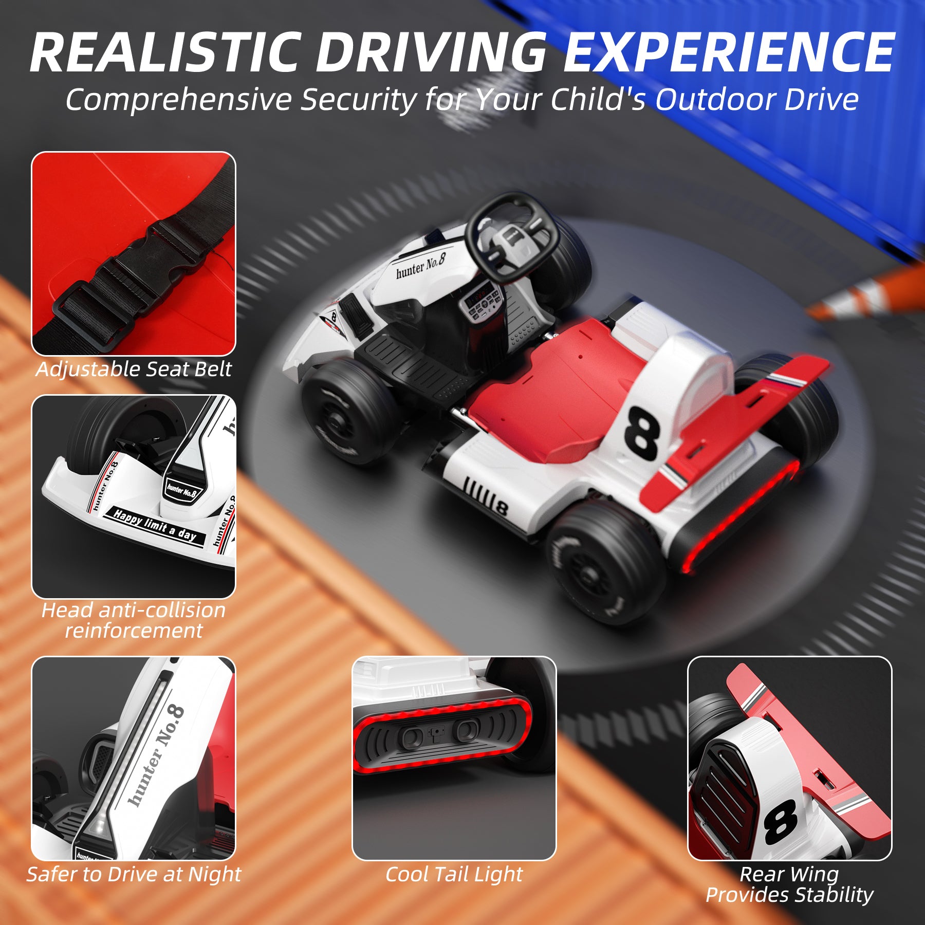 XJD 12V/24V Electric Drifting Go Kart for Kids Battery Powered Driving Car Toy with Remote Control/Cool Lights/Bluetooth Music, White