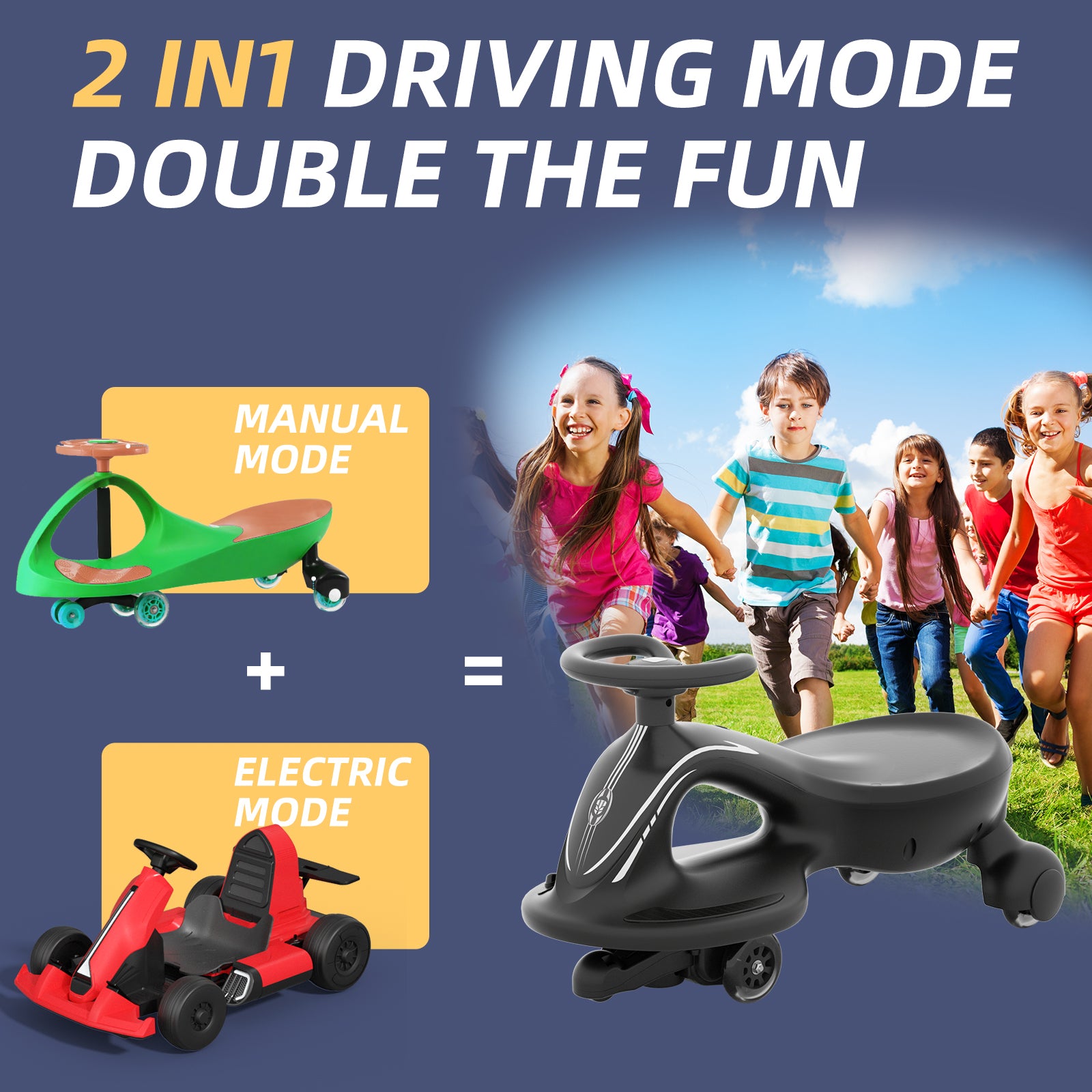 thumbnail image 2 of Uenjoy Music Swing Car Ride-On With LED Wheels – Wiggle Car Light-Up Steering – Age 3-4 – Meteor 2 of 6