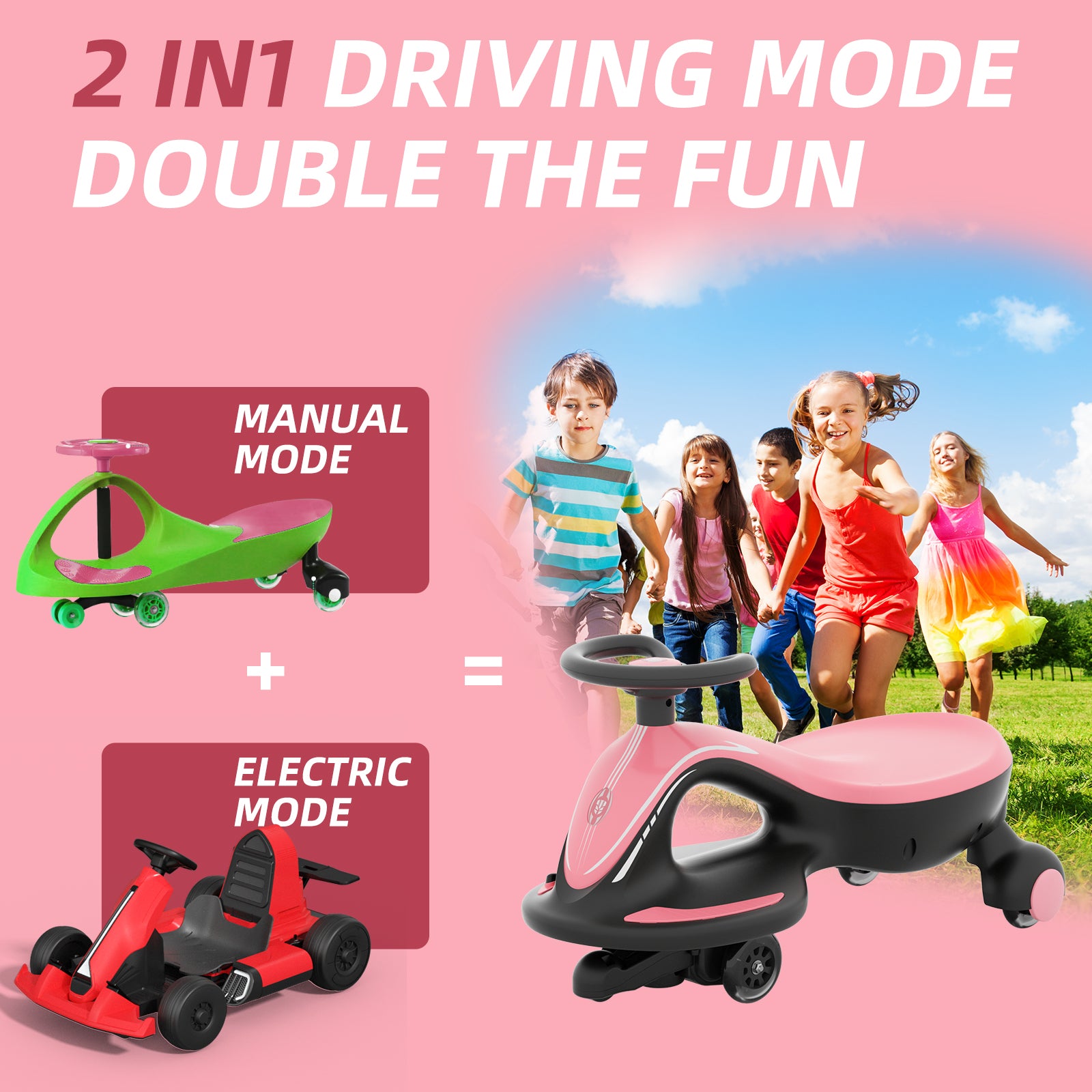 Pre-sale, XJD 2 in 1 Electric Wiggle Car 360° rotating Pink