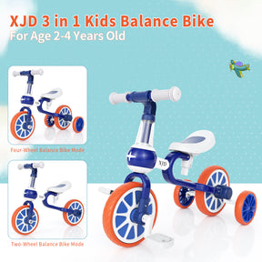 XJD 3 in 1 Toddler Tricycle Bikes, Toy Ride - Blue
