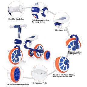 XJD 3 in 1 Toddler Tricycle Bikes, Toy Ride - Blue