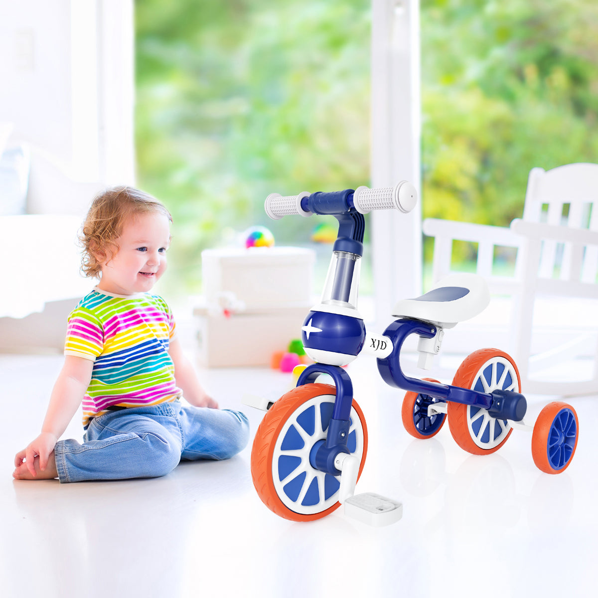 XJD 3 in 1 Toddler Tricycle Bikes, Toy Ride - Blue