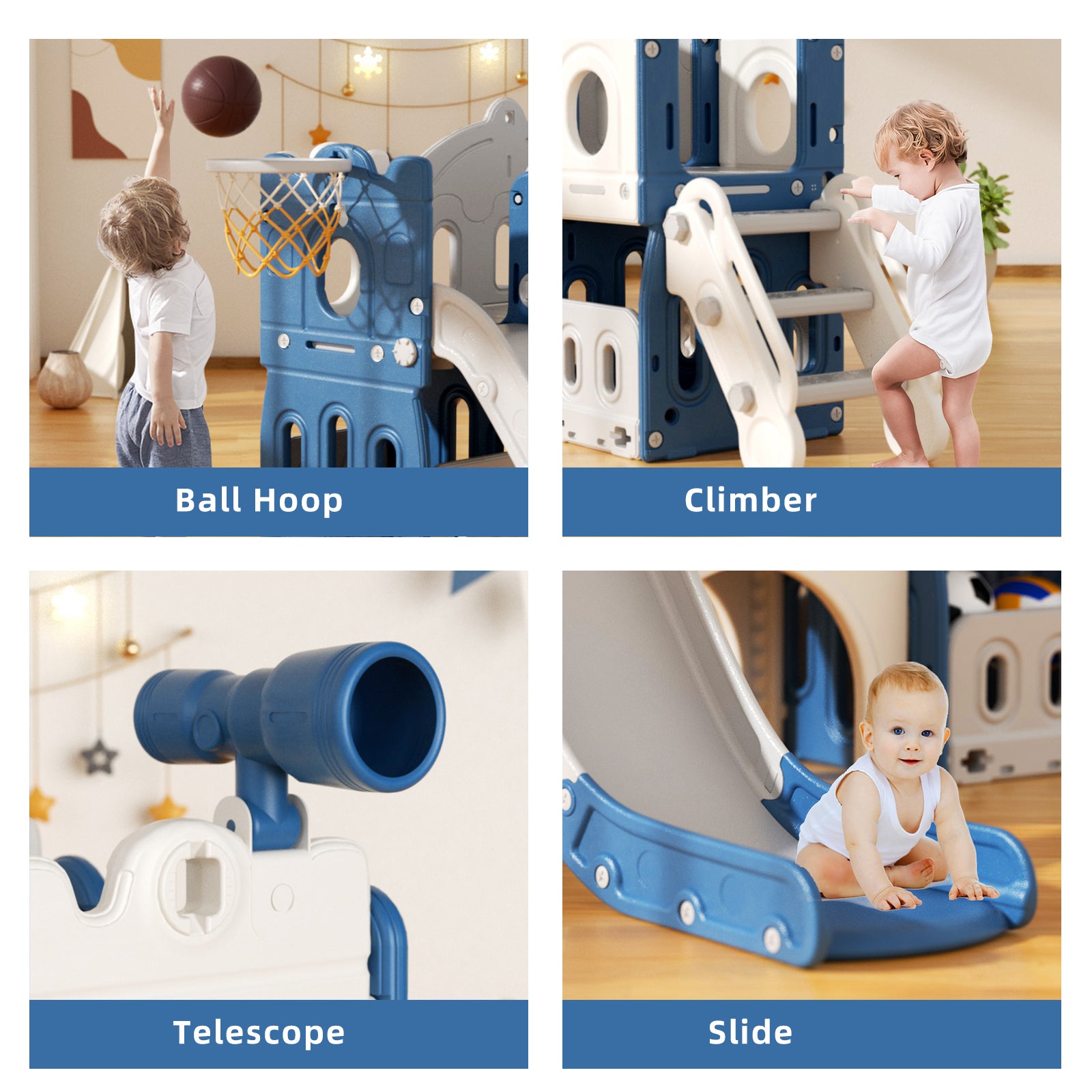 Pre-sale, XJD 5-in-1 Toddler Slide Set in Blue Freestanding Climber Playset for Ages 1-3, Outdoor/Indoor Playset with Basketball Hoop and Ball