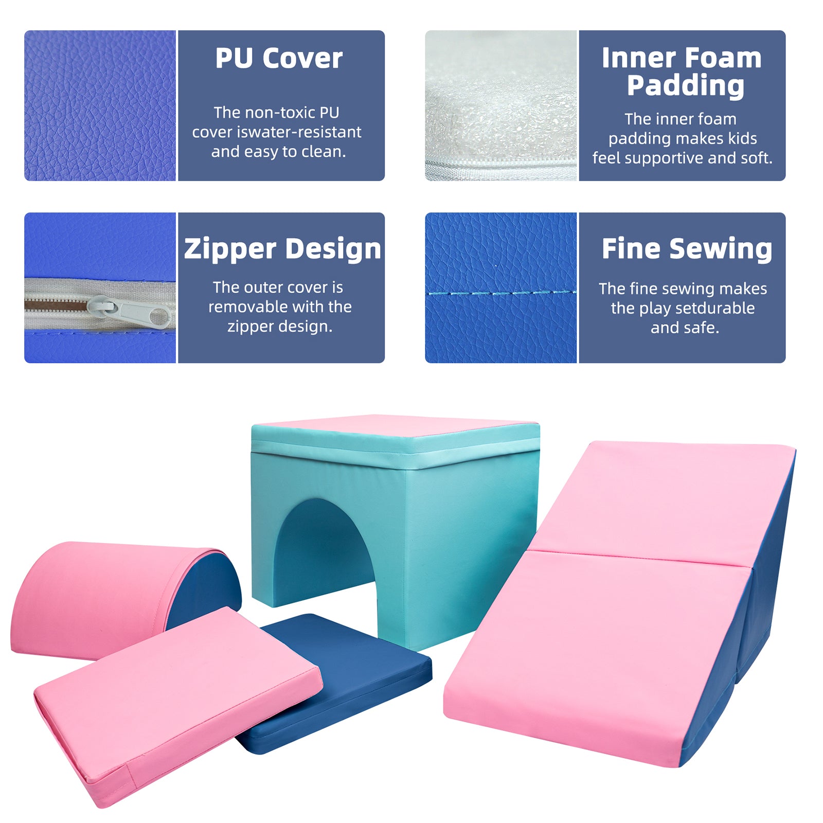 XJD Toddler Climbing Blocks 5 Piece Set Pink Blue In Stock USA