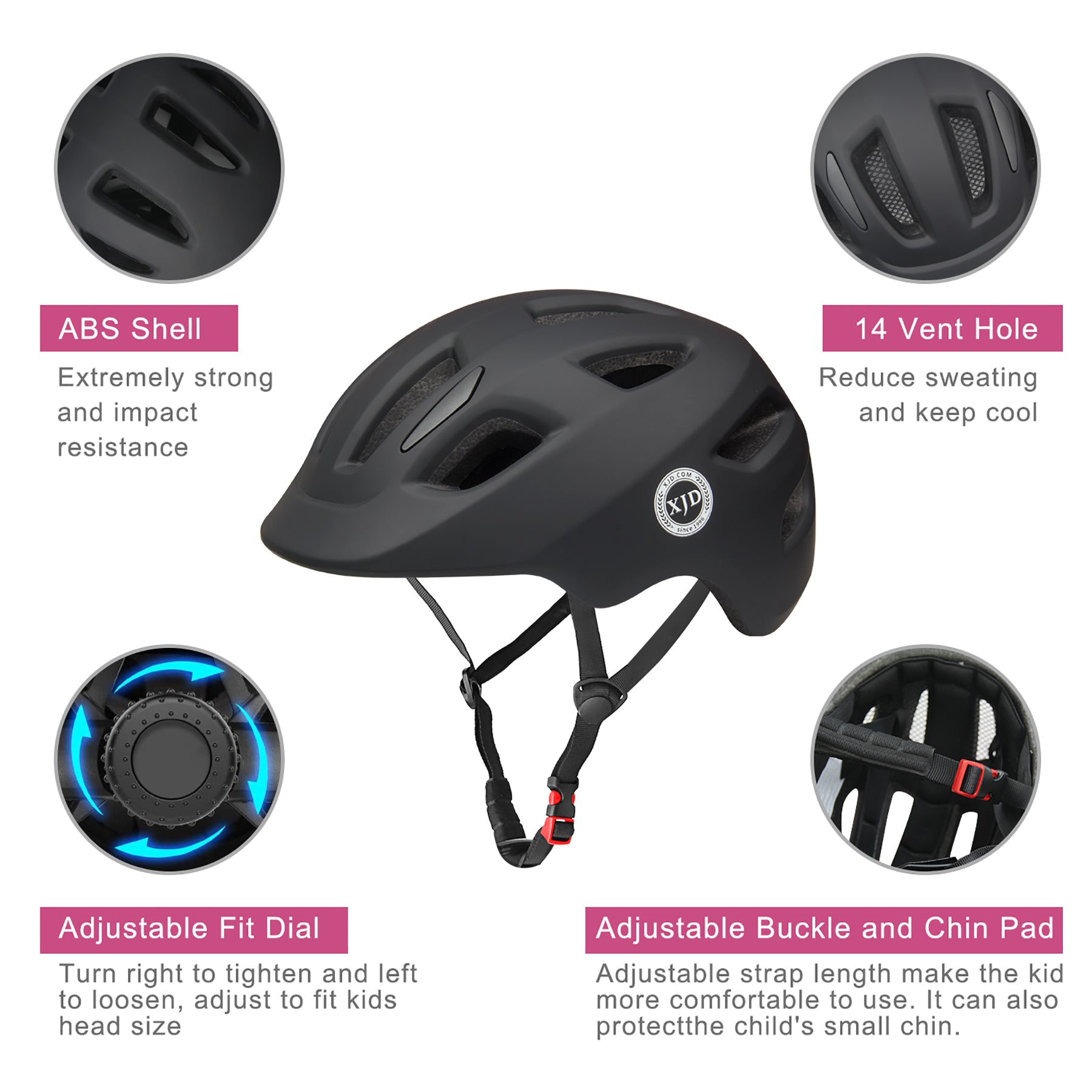 XJD Black Kids' Bike Helmet In Stock USA