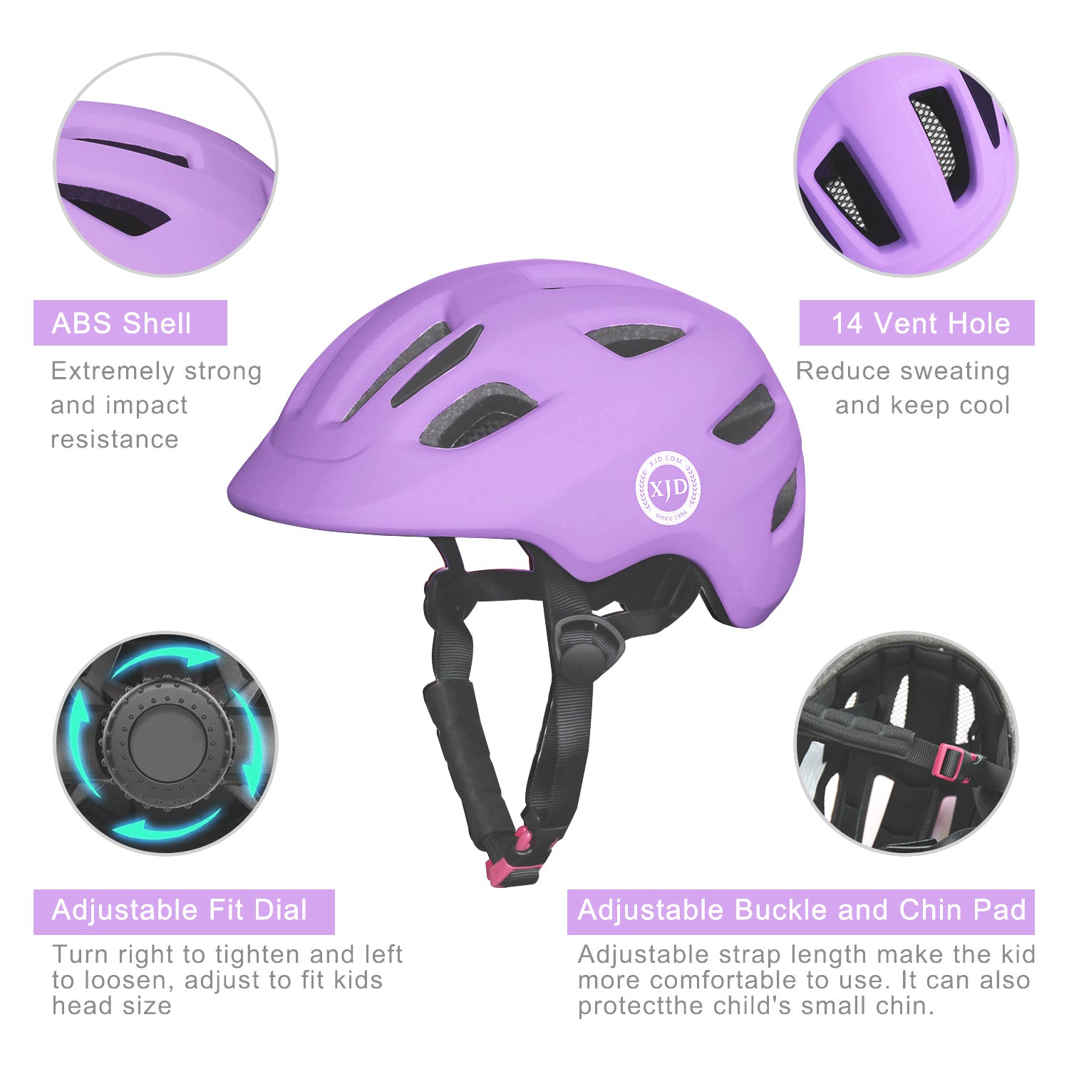 XJD Purple Kids' Bike Helmet In Stock USA
